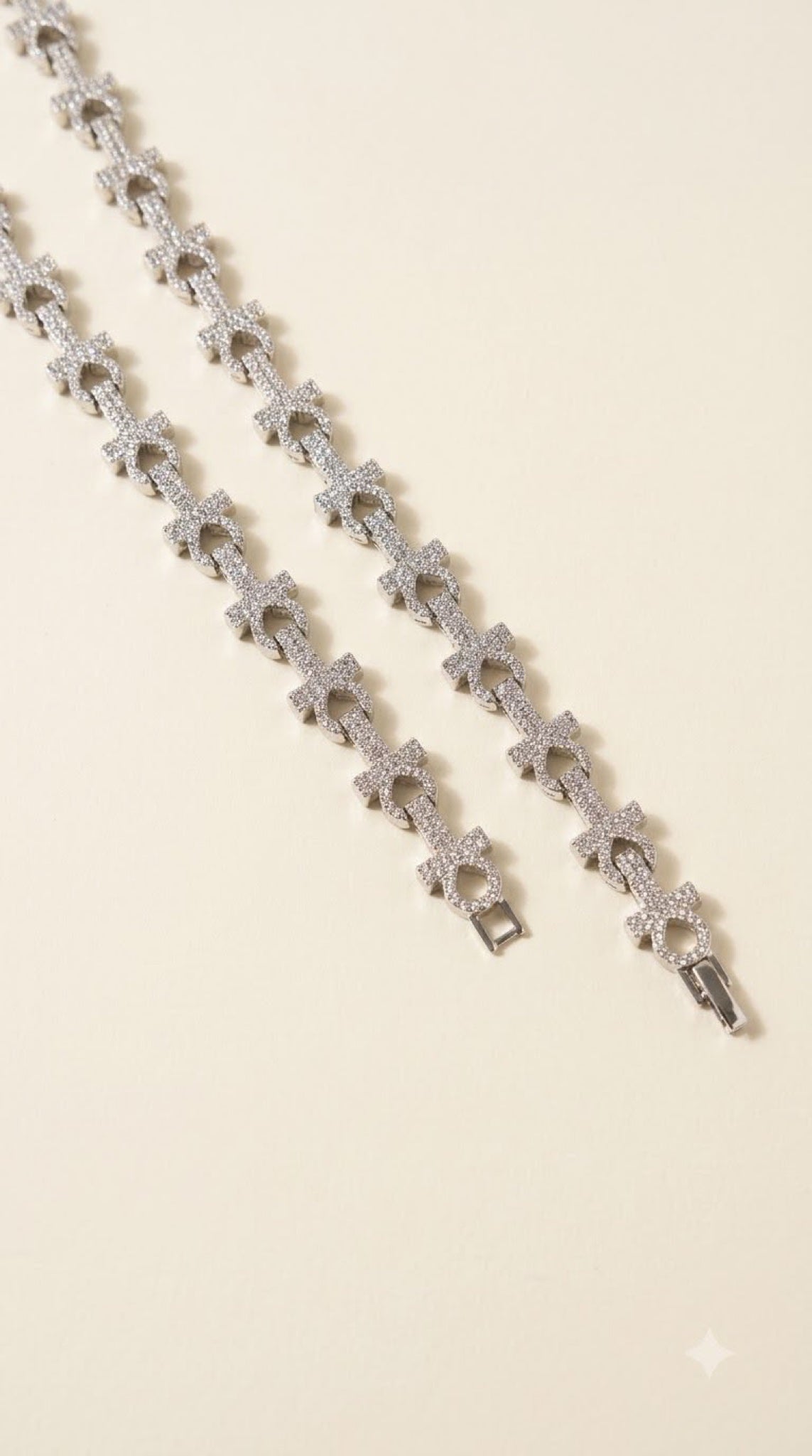 Silver-tone cross link chain with pavé ankh pendant, clear CZ, 24 inch - view 2