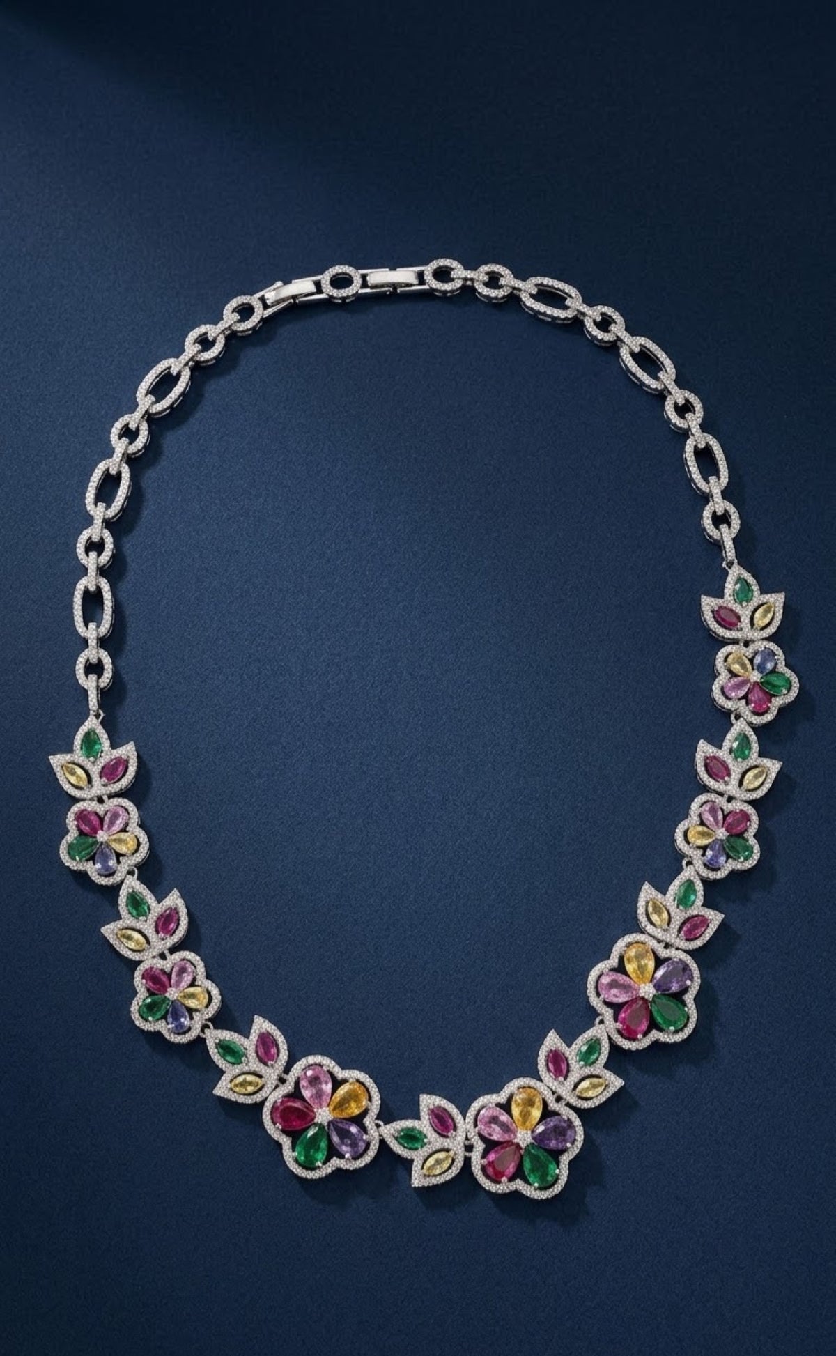 Silver-tone multicolour flower necklace set with floral drop earrings - view 3