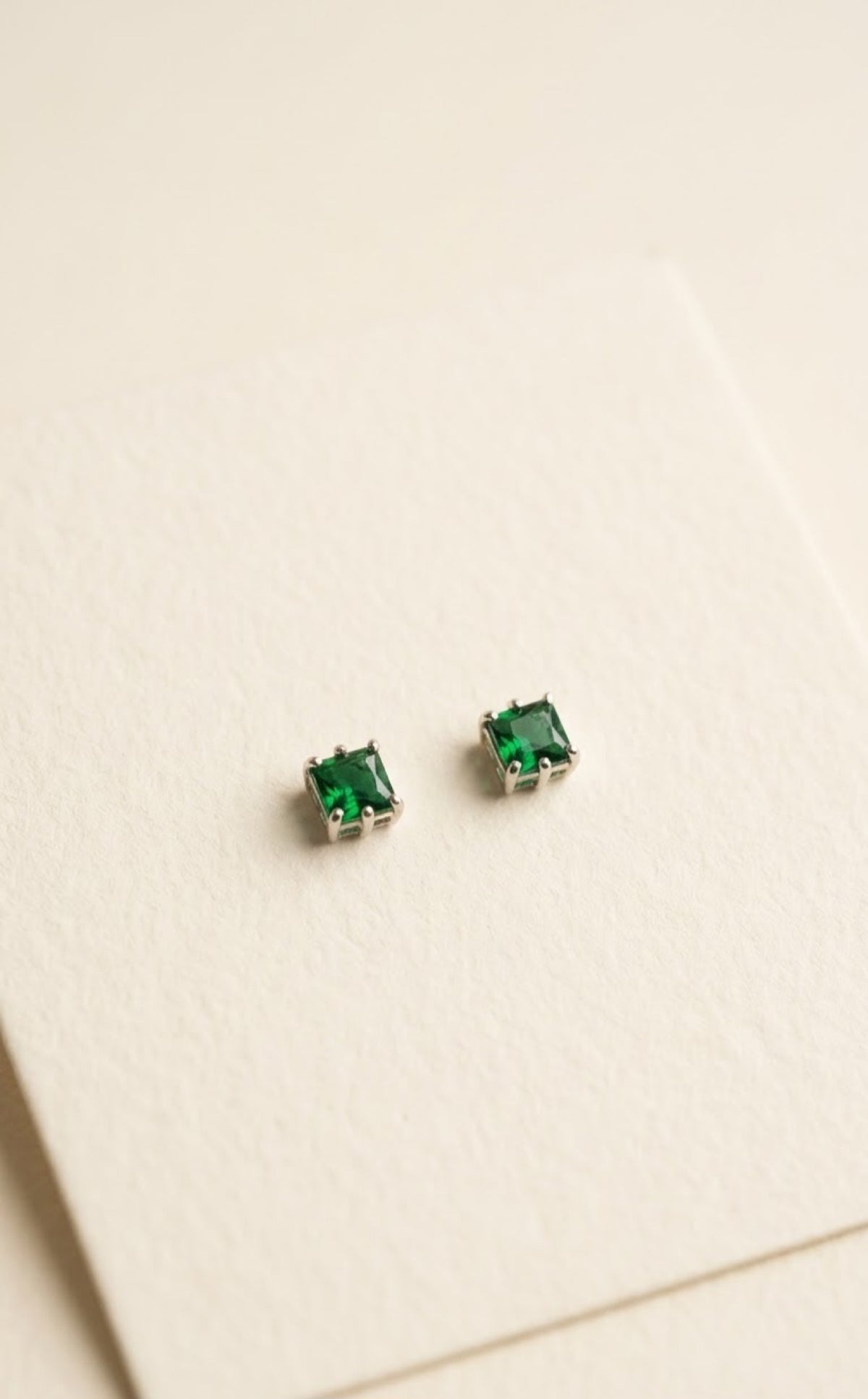 Silver-tone multicolour square-stone tennis necklace with green stud earrings - view 2
