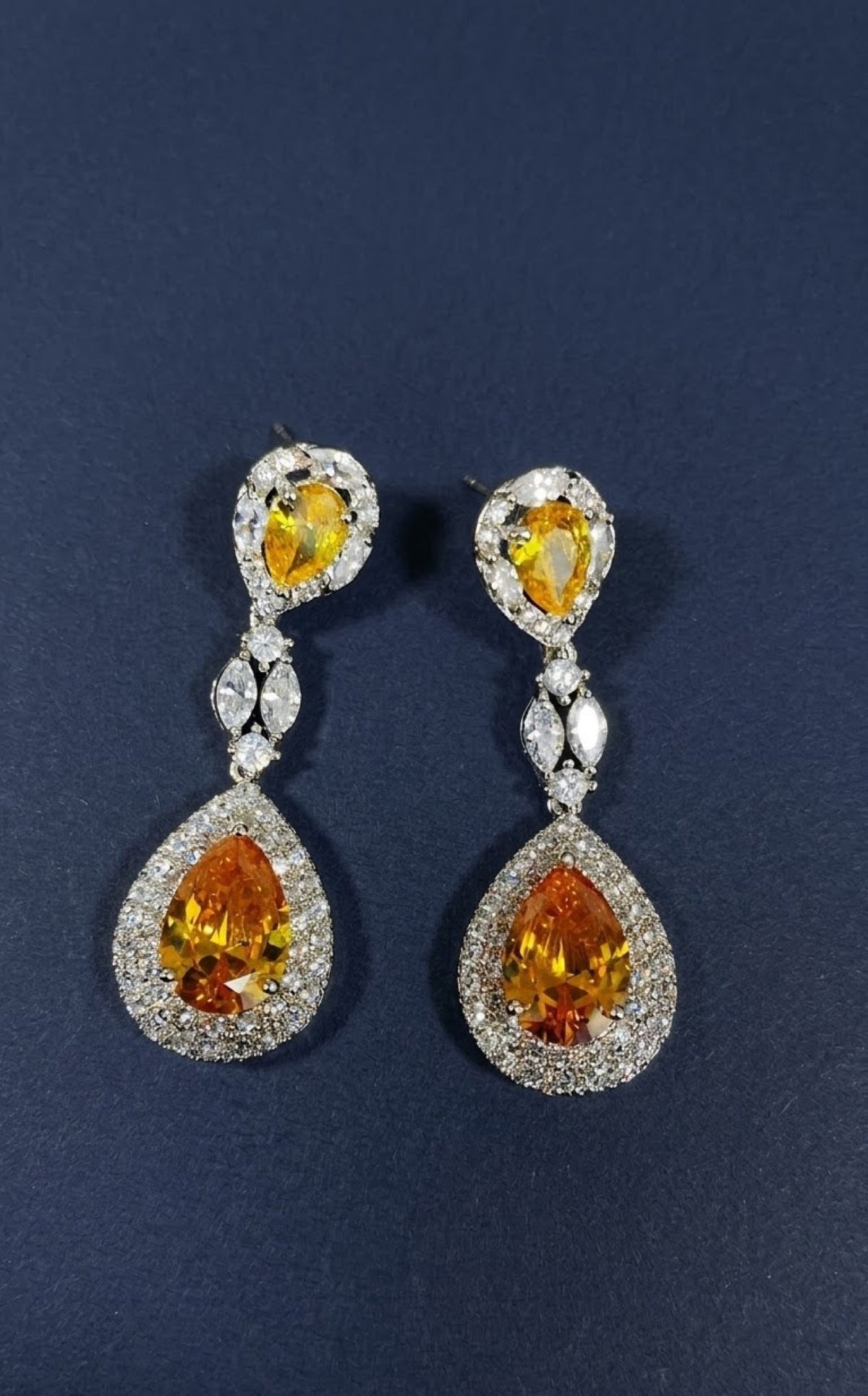 Silver-tone pendant set with yellow teardrop stones and crystal halos - view 3