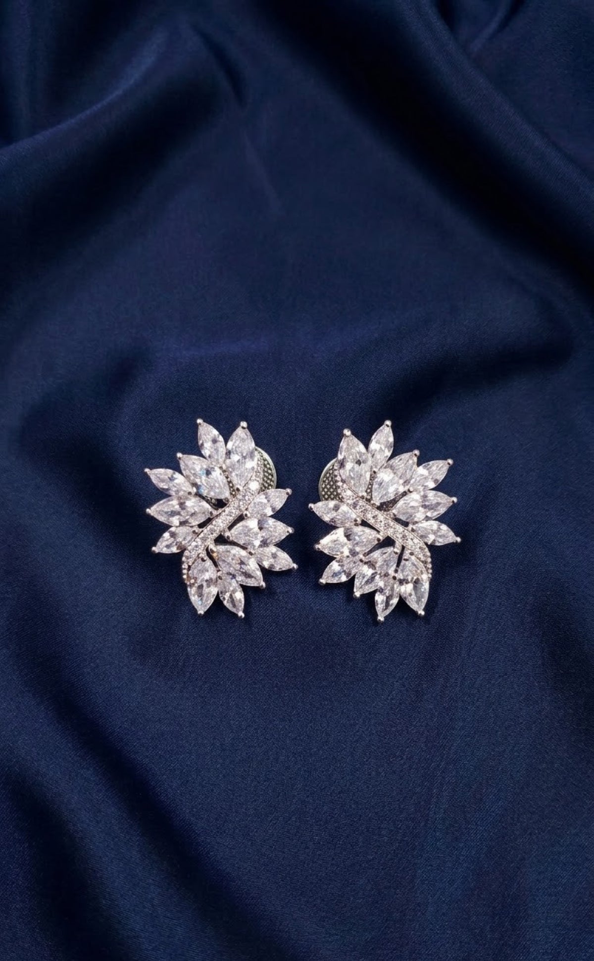 Silver-tone leaf cluster pendant set with clear marquise crystals - view 2