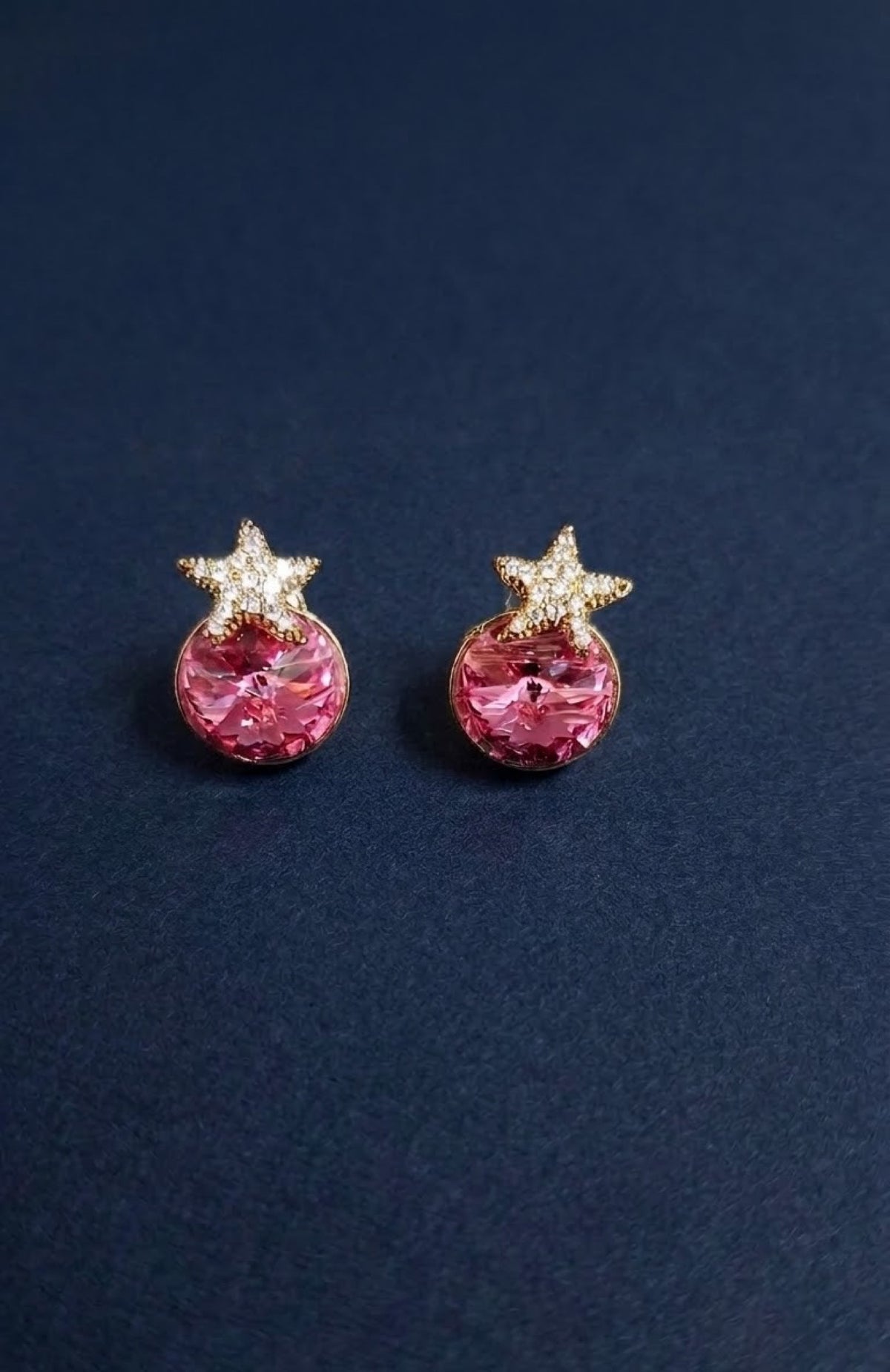 Gold-tone pendant set with pink crystal orb and star accent - view 3