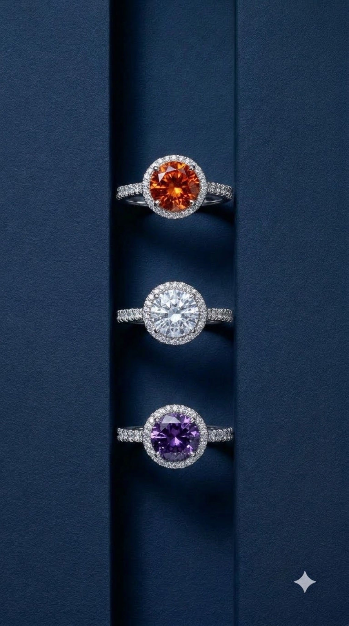 Silver-tone halo ring with a crystal centre stone, diamond-look halo and pavé band