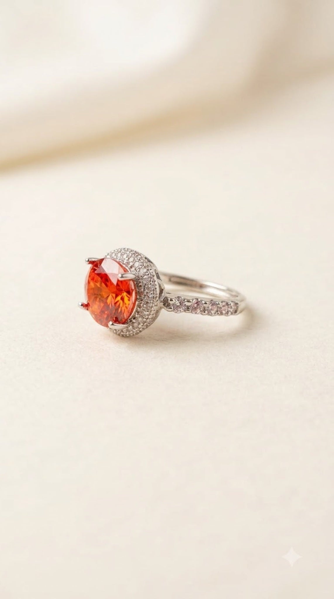 Silver-tone halo ring with a crystal centre stone, diamond-look halo and pavé band - view 10