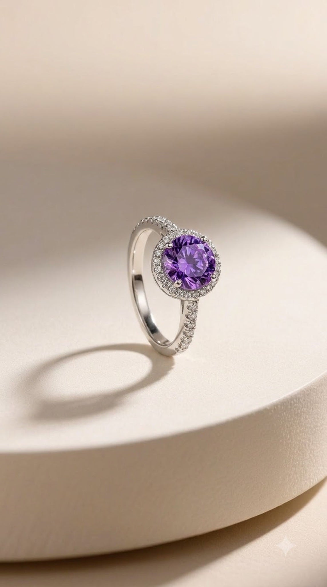 Silver-tone halo ring with a crystal centre stone, diamond-look halo and pavé band - view 2