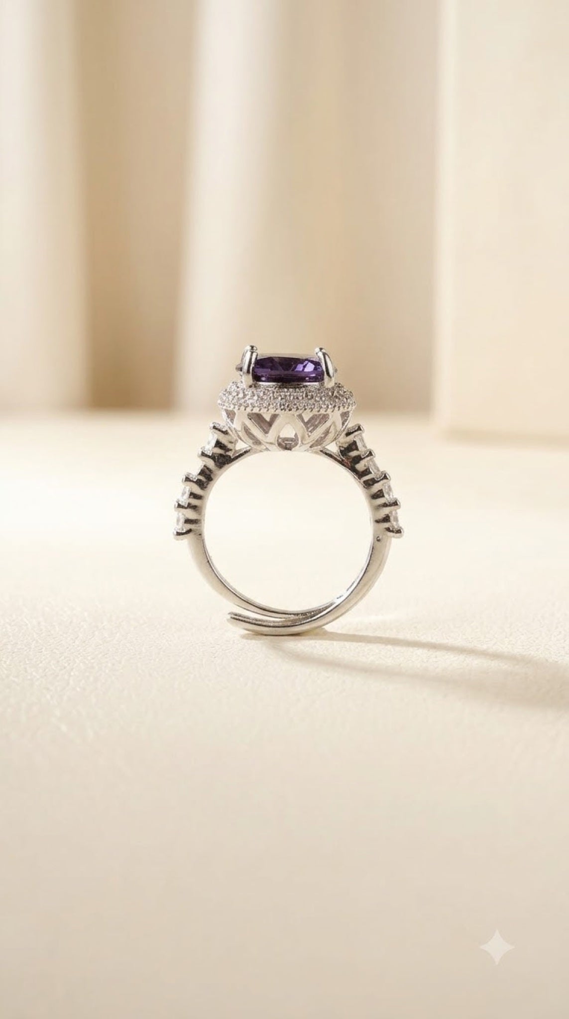Silver-tone halo ring with a crystal centre stone, diamond-look halo and pavé band - view 4
