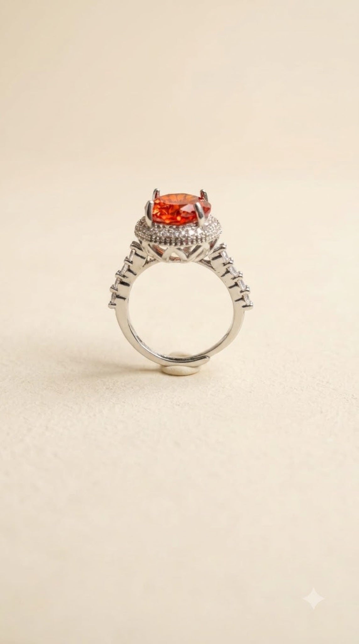 Silver-tone halo ring with a crystal centre stone, diamond-look halo and pavé band - view 9