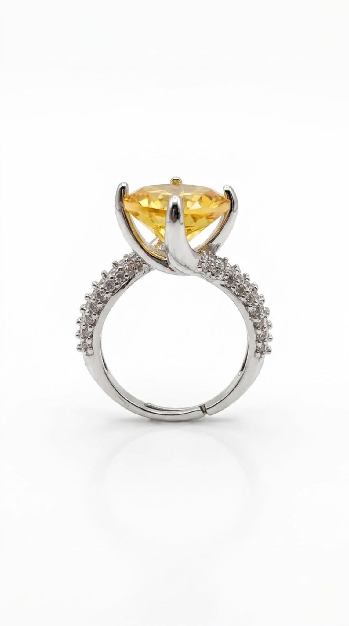 Silver-tone oval solitaire ring with a claw-set crystal and pavé split shoulders - view 6