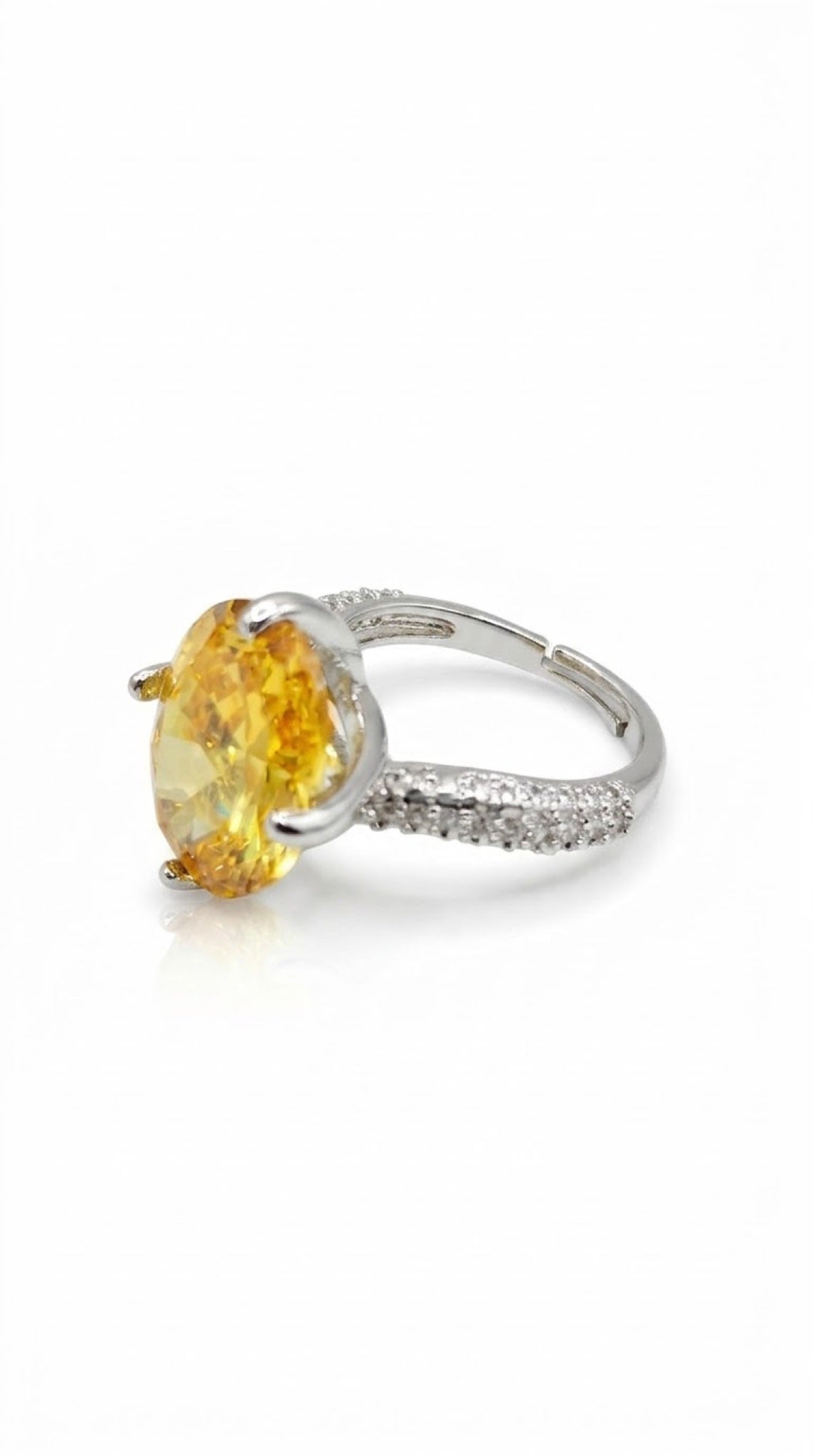 Silver-tone oval solitaire ring with a claw-set crystal and pavé split shoulders - view 7