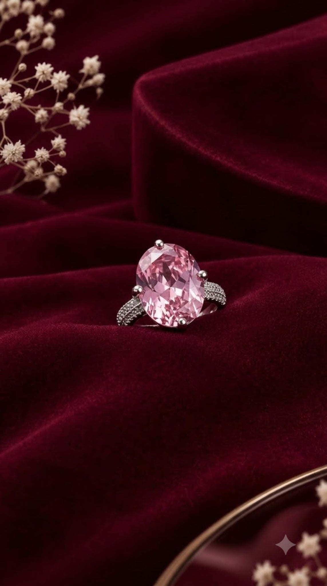 Silver-tone oval solitaire ring with a claw-set crystal and pavé split shoulders - view 8