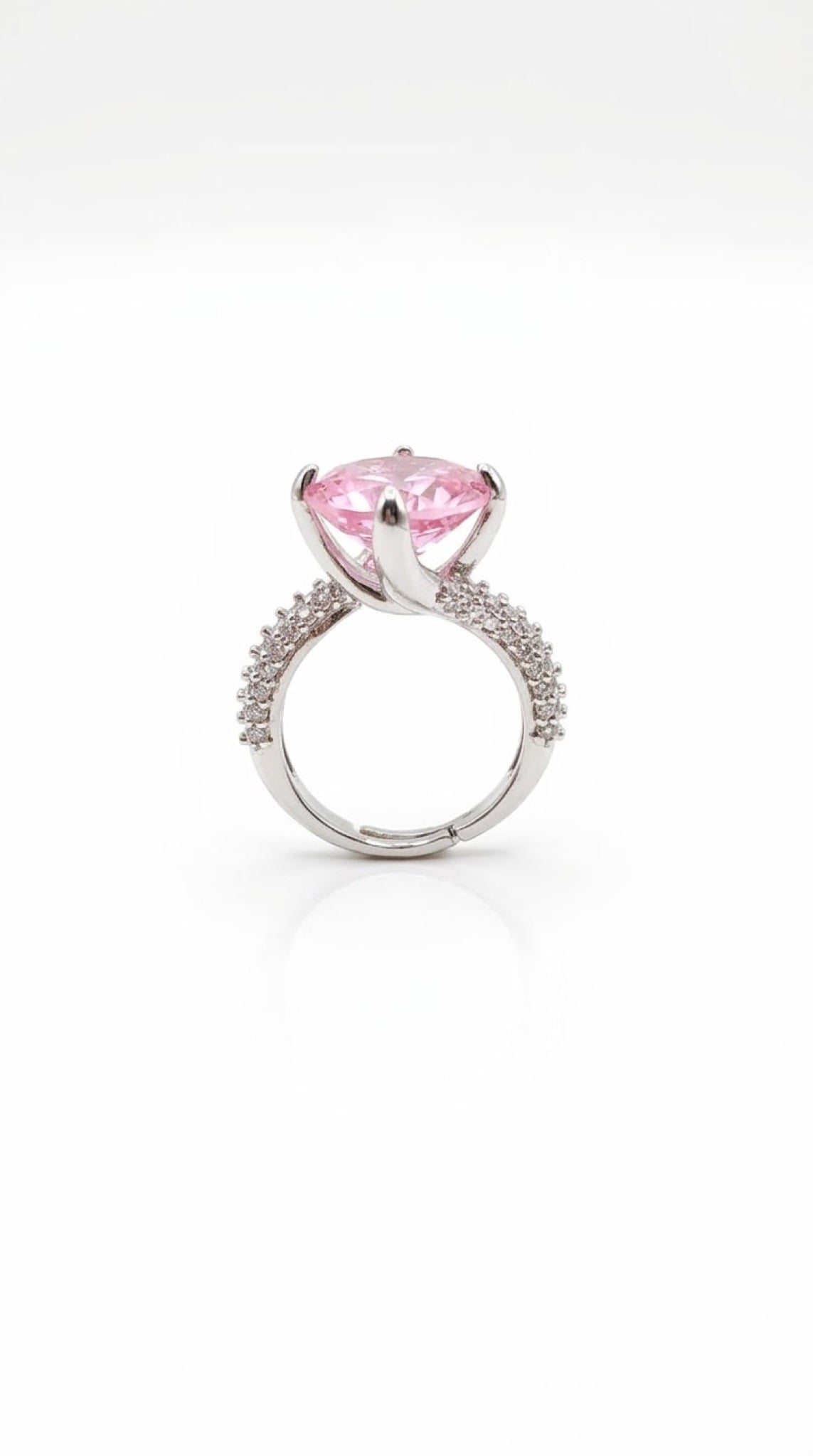 Silver-tone oval solitaire ring with a claw-set crystal and pavé split shoulders - view 9
