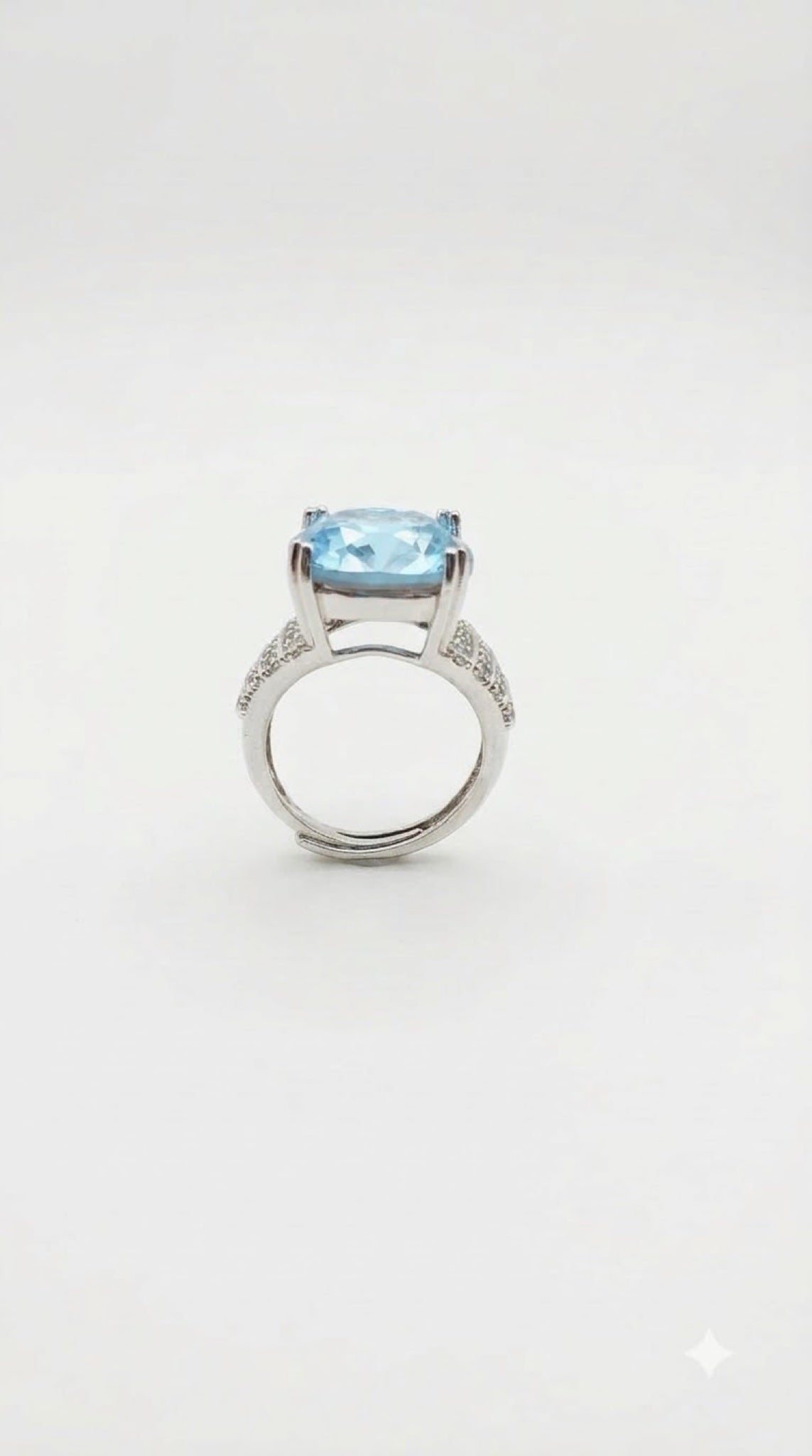 Silver-tone cushion-cut crystal cocktail ring with tiered diamond-look shoulders - view 3