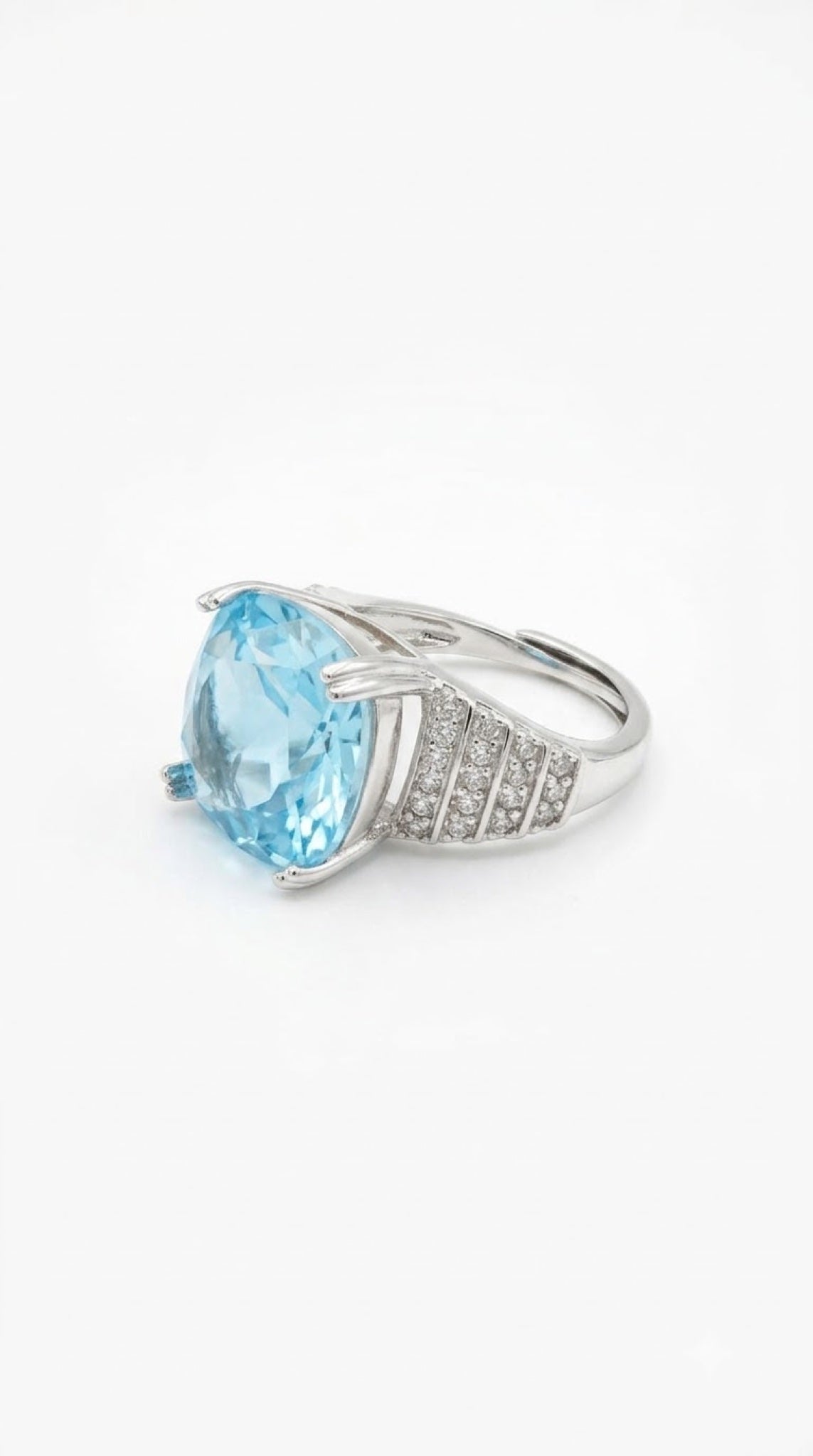 Silver-tone cushion-cut crystal cocktail ring with tiered diamond-look shoulders - view 4