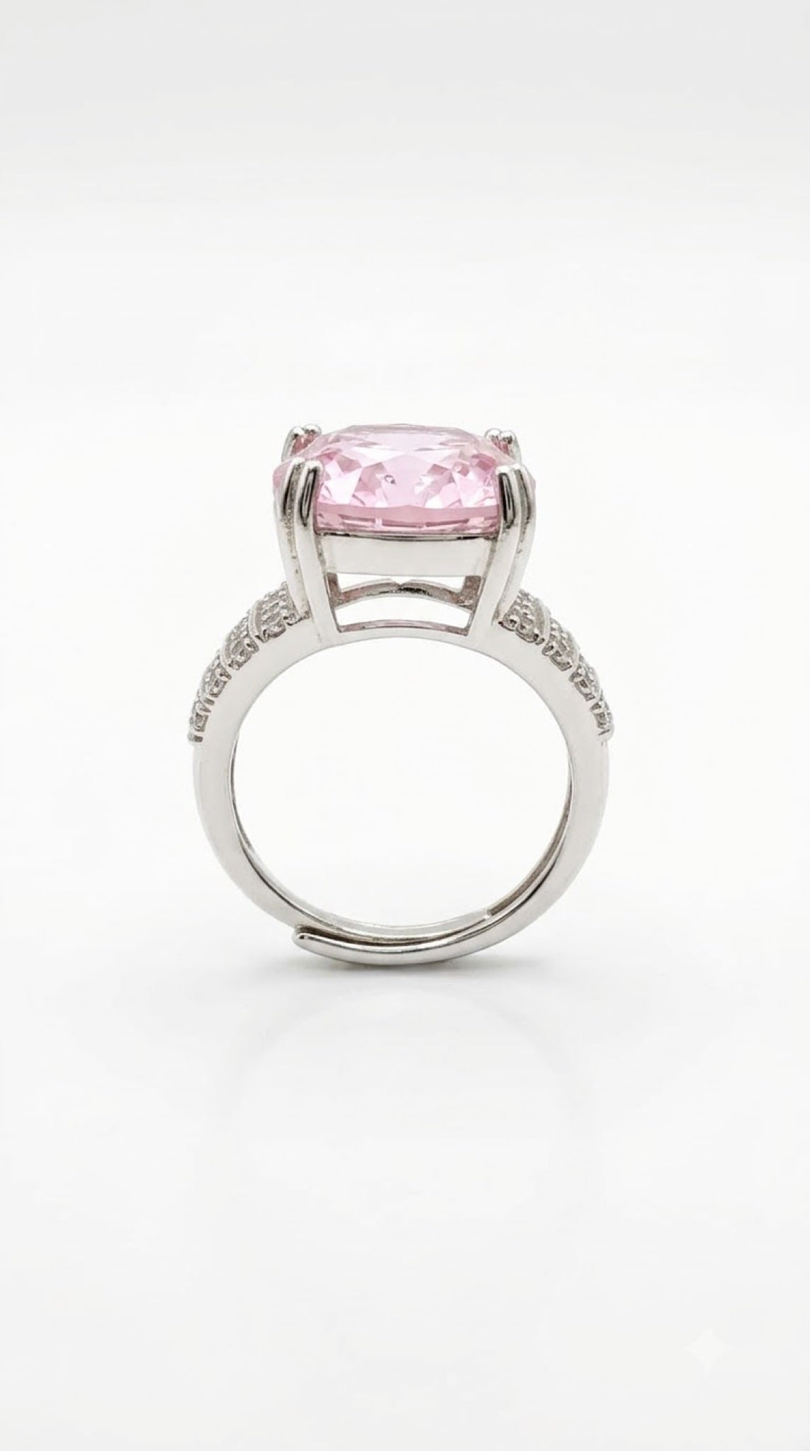 Silver-tone cushion-cut crystal cocktail ring with tiered diamond-look shoulders - view 6
