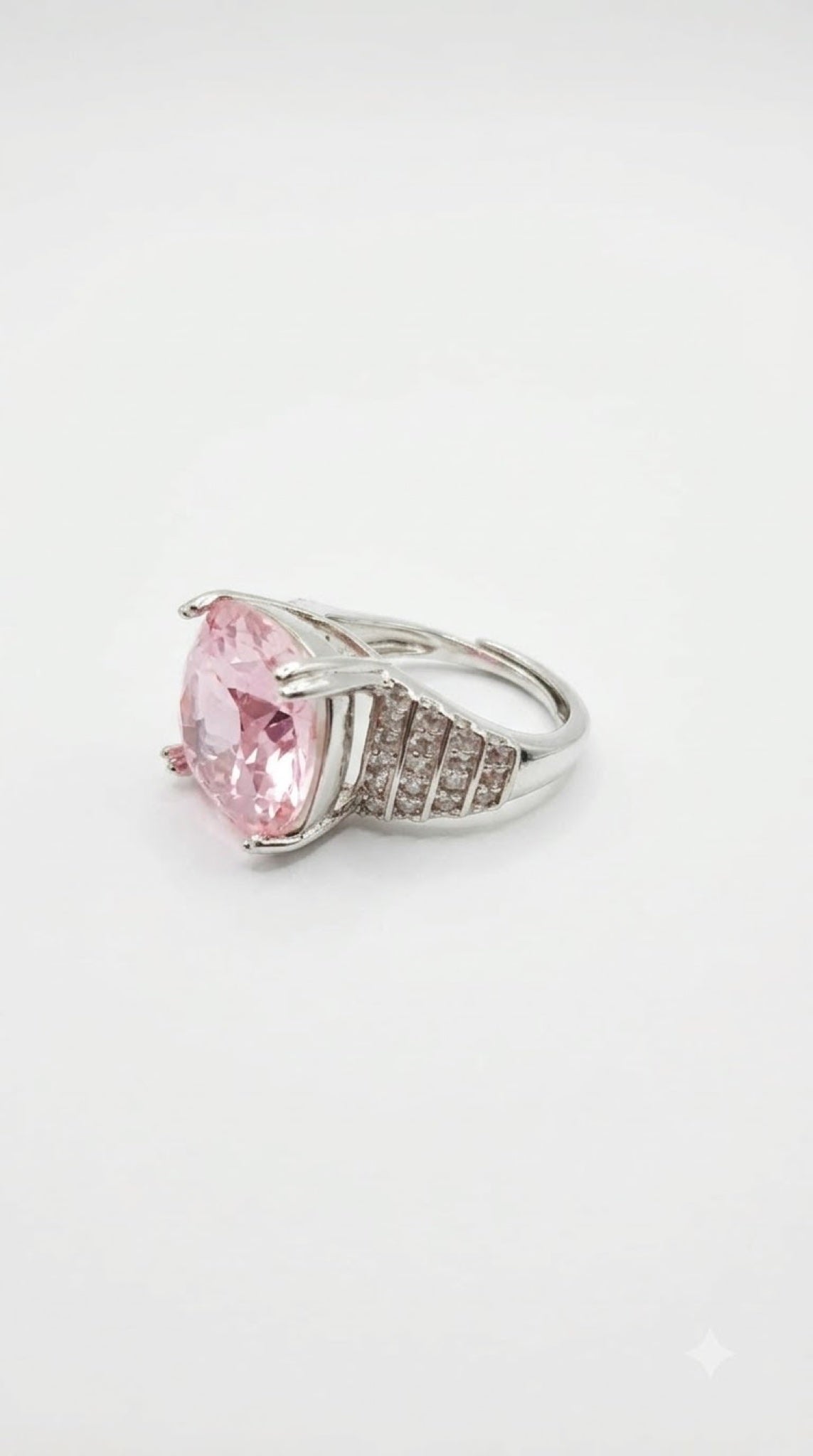 Silver-tone cushion-cut crystal cocktail ring with tiered diamond-look shoulders - view 7