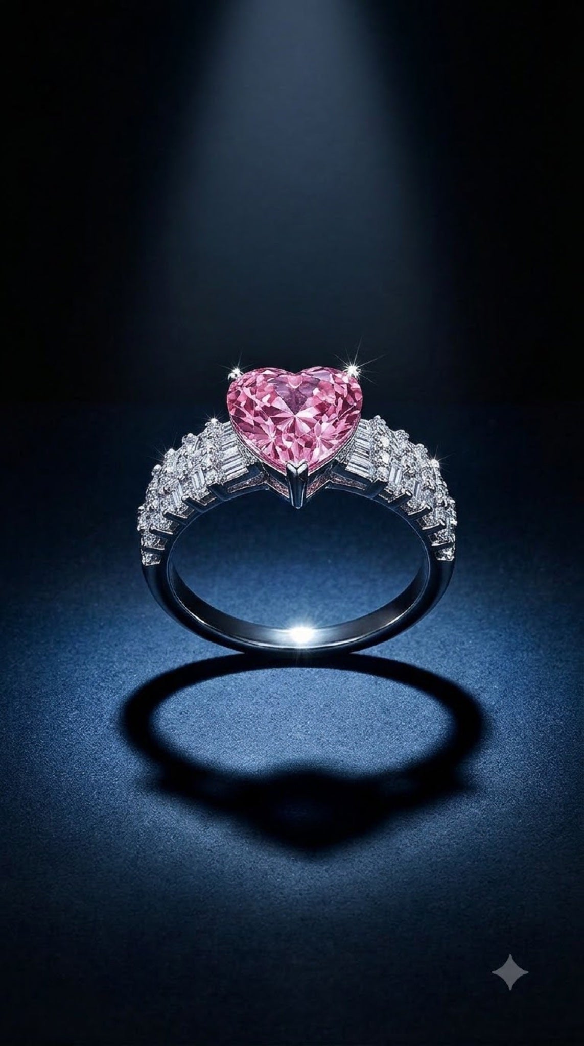 Silver-tone heart-cut crystal ring with stepped baguette diamond-look shoulders - view 2