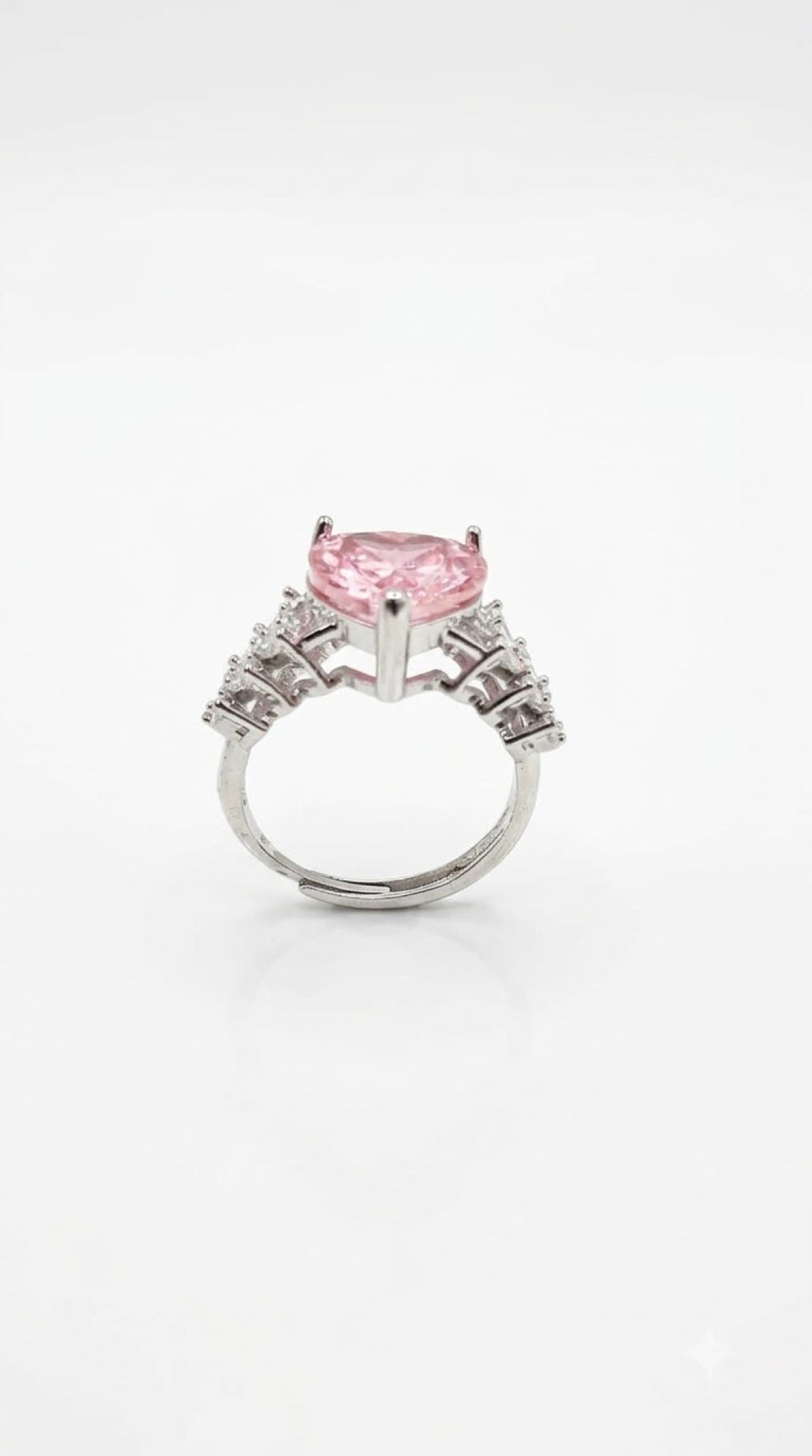 Silver-tone heart-cut crystal ring with stepped baguette diamond-look shoulders - view 3