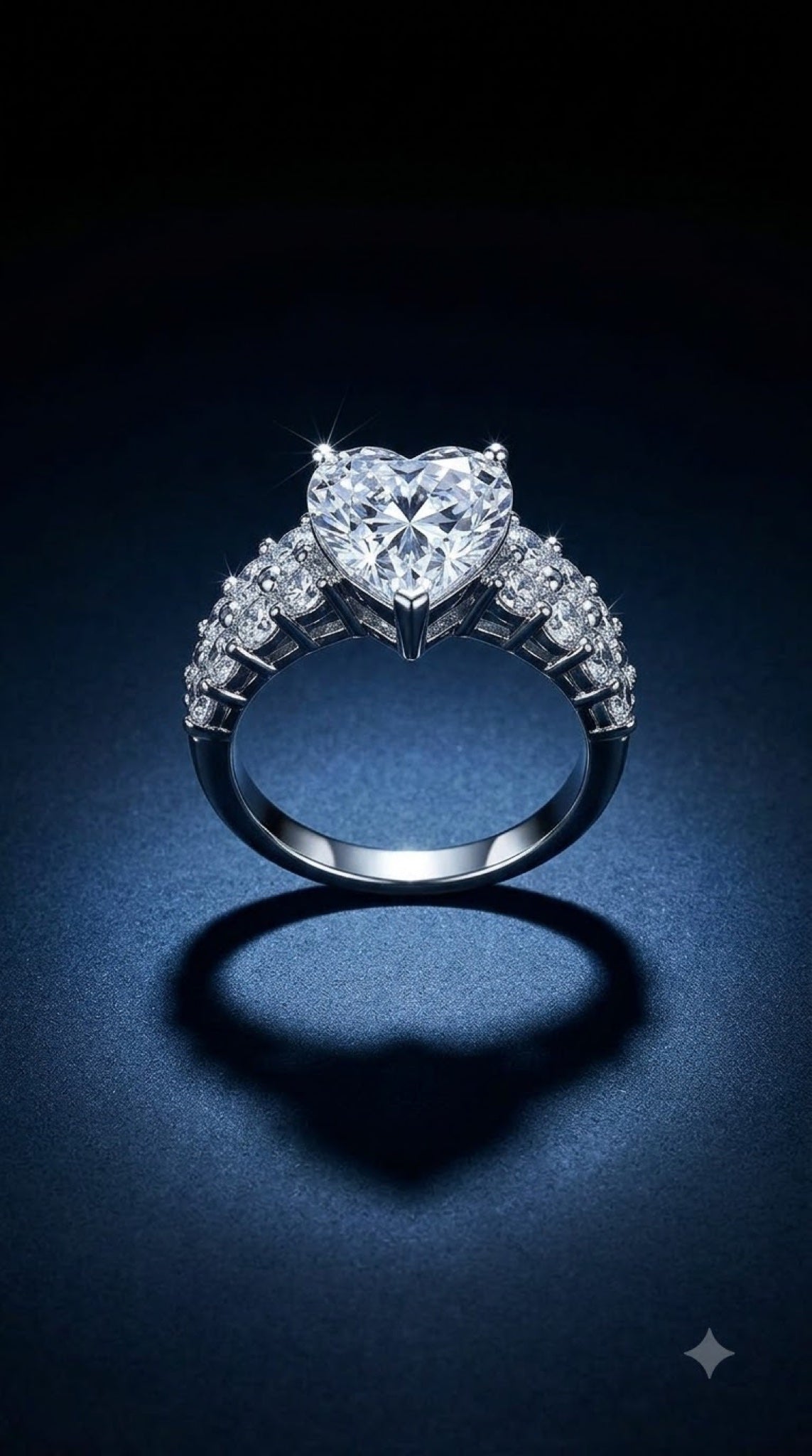 Silver-tone heart-cut crystal ring with stepped baguette diamond-look shoulders - view 5