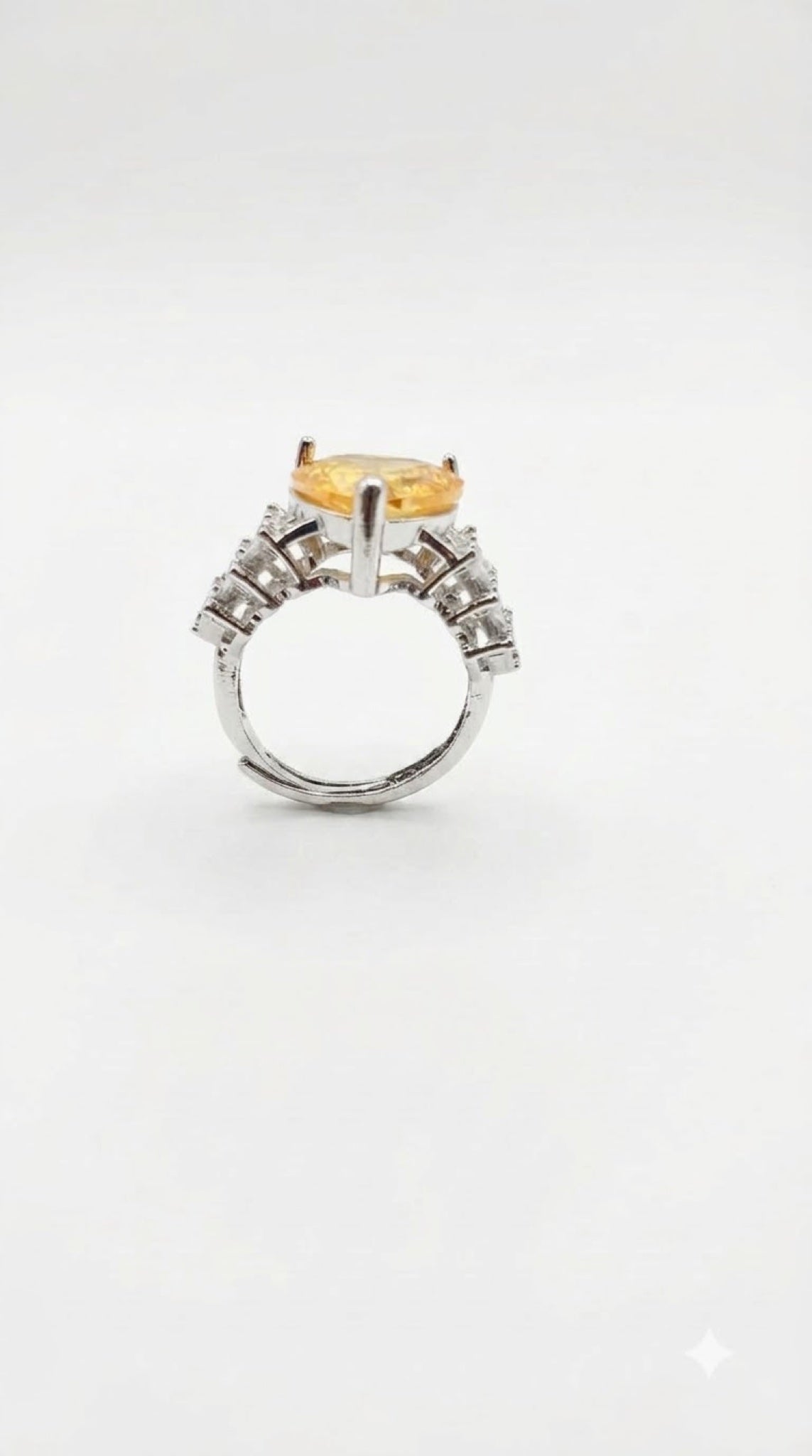 Silver-tone heart-cut crystal ring with stepped baguette diamond-look shoulders - view 9