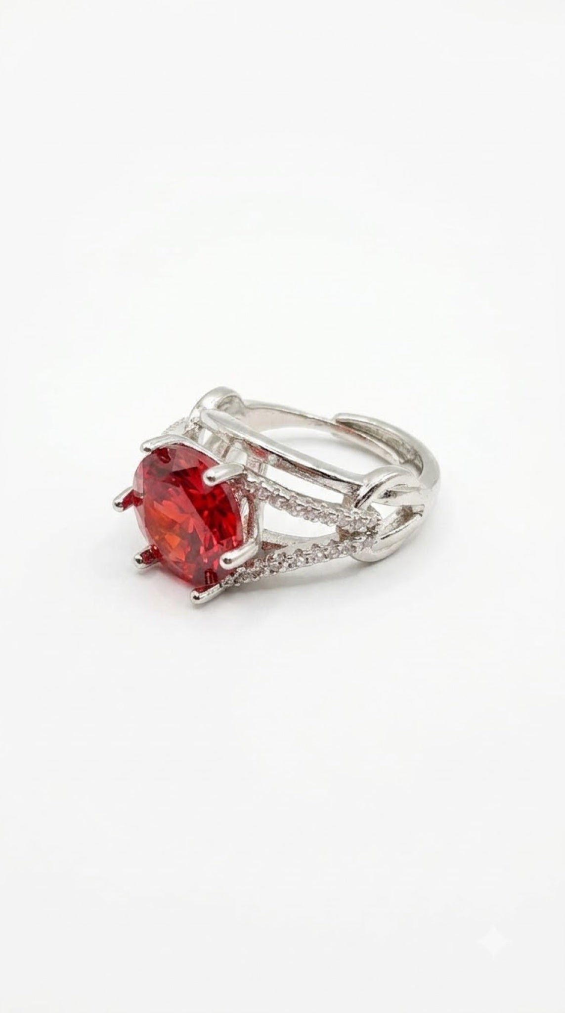 Silver-tone six-claw crown solitaire ring with a round crystal and pavé split shoulders - view 3