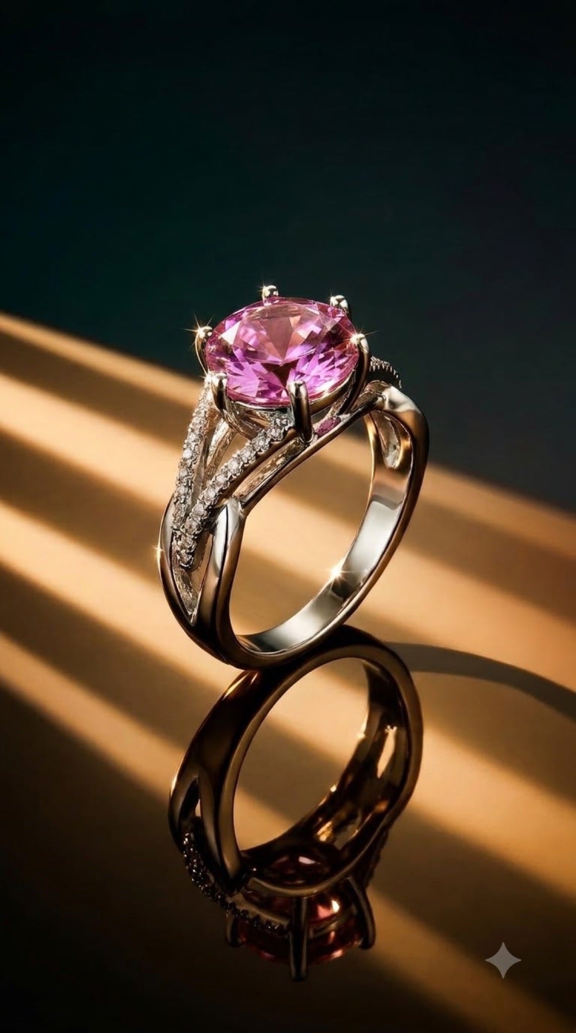 Silver-tone six-claw crown solitaire ring with a round crystal and pavé split shoulders - view 5