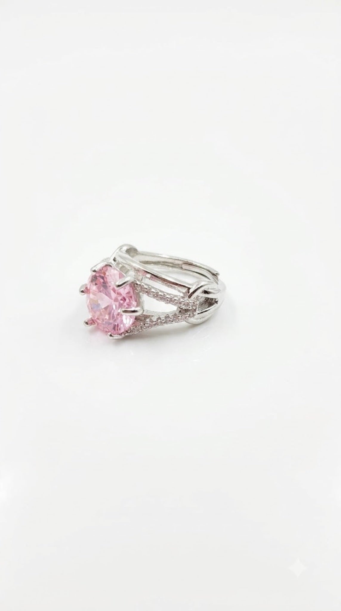 Silver-tone six-claw crown solitaire ring with a round crystal and pavé split shoulders - view 6