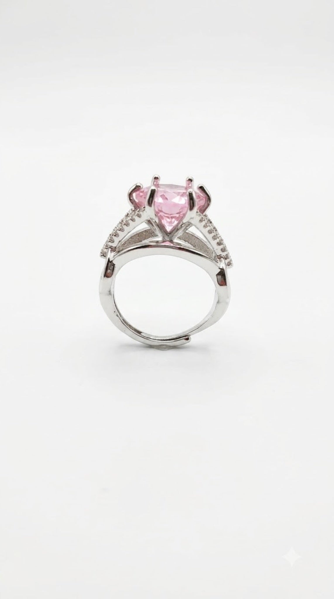Silver-tone six-claw crown solitaire ring with a round crystal and pavé split shoulders - view 7