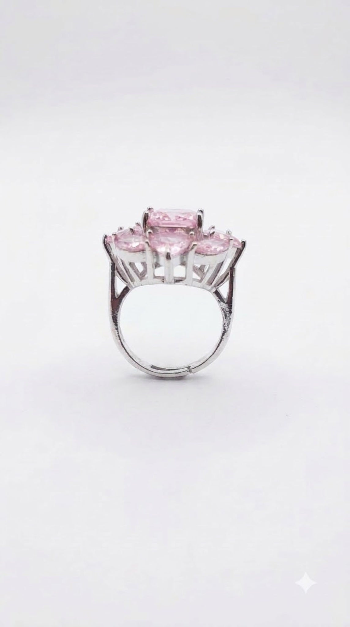 Silver-tone flower cluster cocktail ring with pear-cut crystals in pink, yellow and clear - view 3