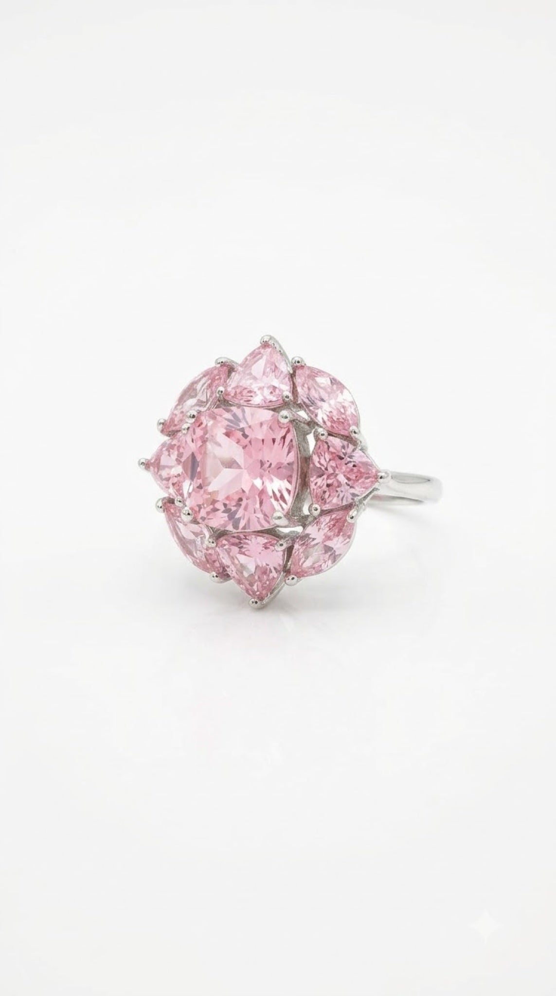 Silver-tone flower cluster cocktail ring with pear-cut crystals in pink, yellow and clear - view 4