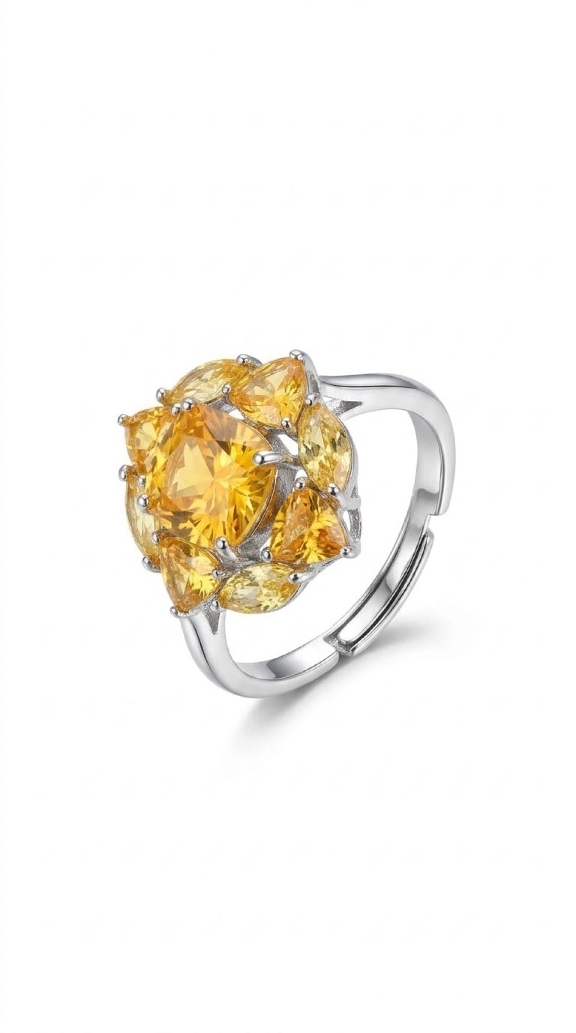 Silver-tone flower cluster cocktail ring with pear-cut crystals in pink, yellow and clear - view 5