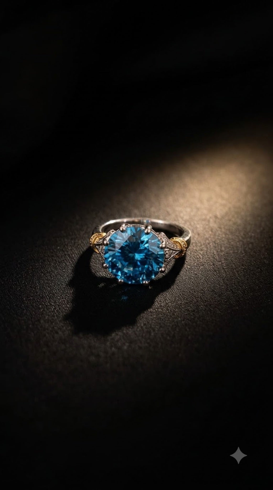 Silver-tone crown solitaire ring with a round crystal, trillion side stones and gold-tone beads - view 11