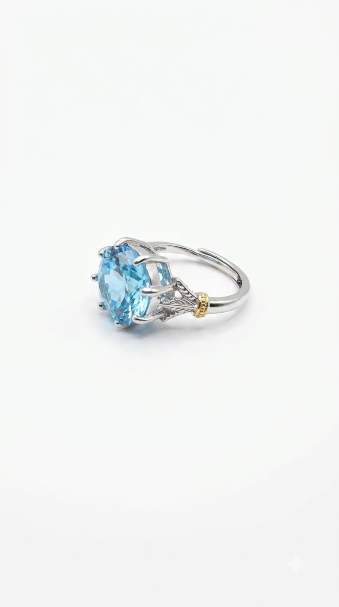 Silver-tone crown solitaire ring with a round crystal, trillion side stones and gold-tone beads - view 12