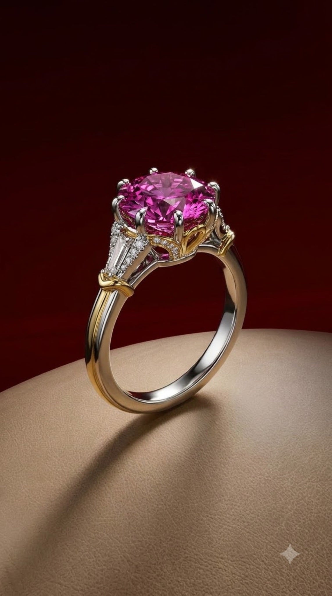 Silver-tone crown solitaire ring with a round crystal, trillion side stones and gold-tone beads - view 2
