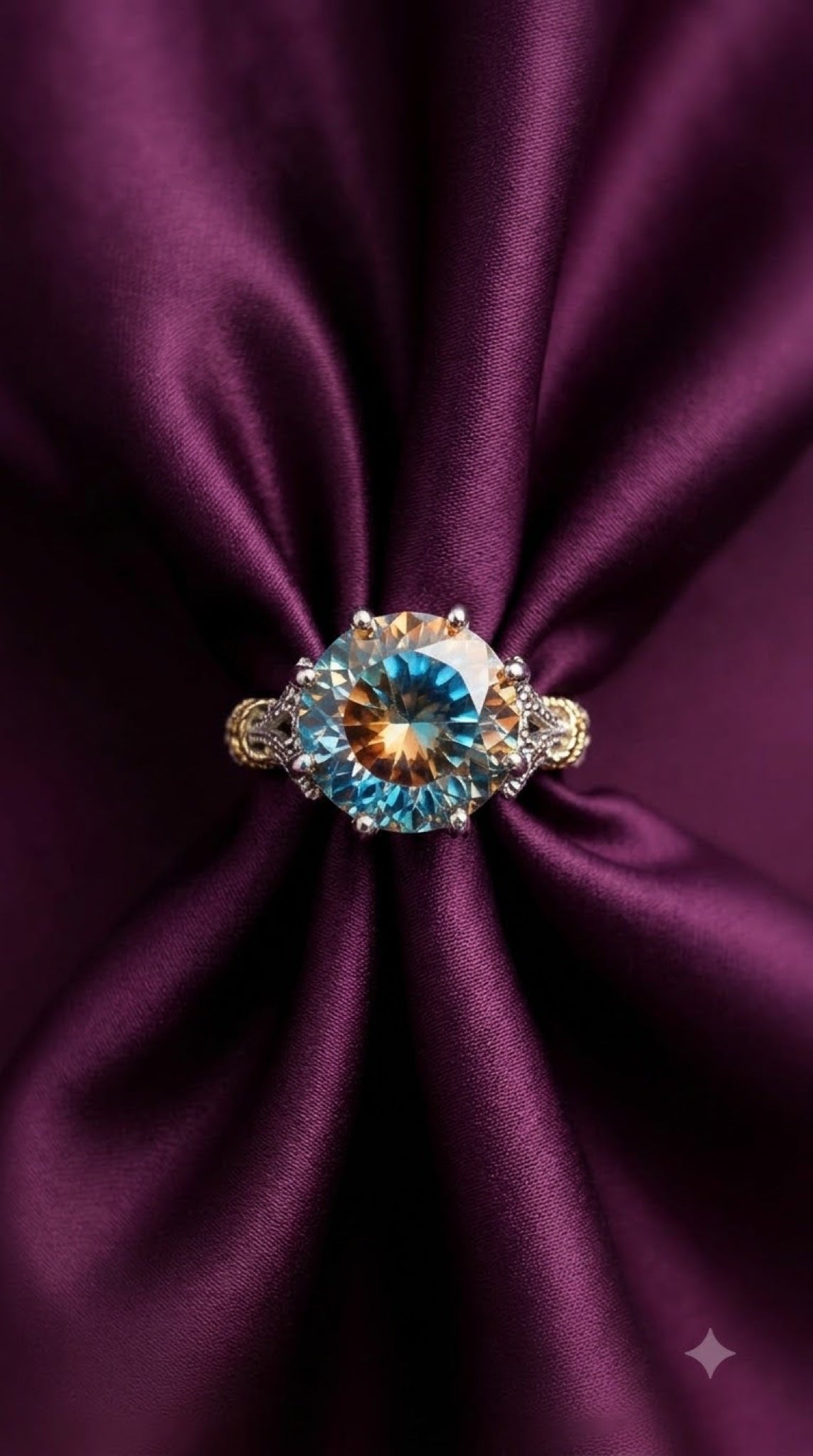 Silver-tone crown solitaire ring with a round crystal, trillion side stones and gold-tone beads - view 5