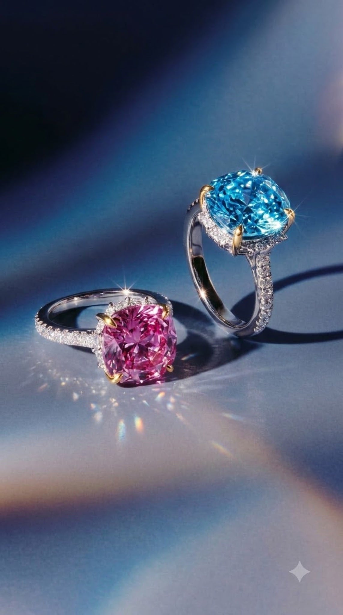 Silver-tone pavé statement ring with a faceted crystal in gold-tone prongs and hidden halo