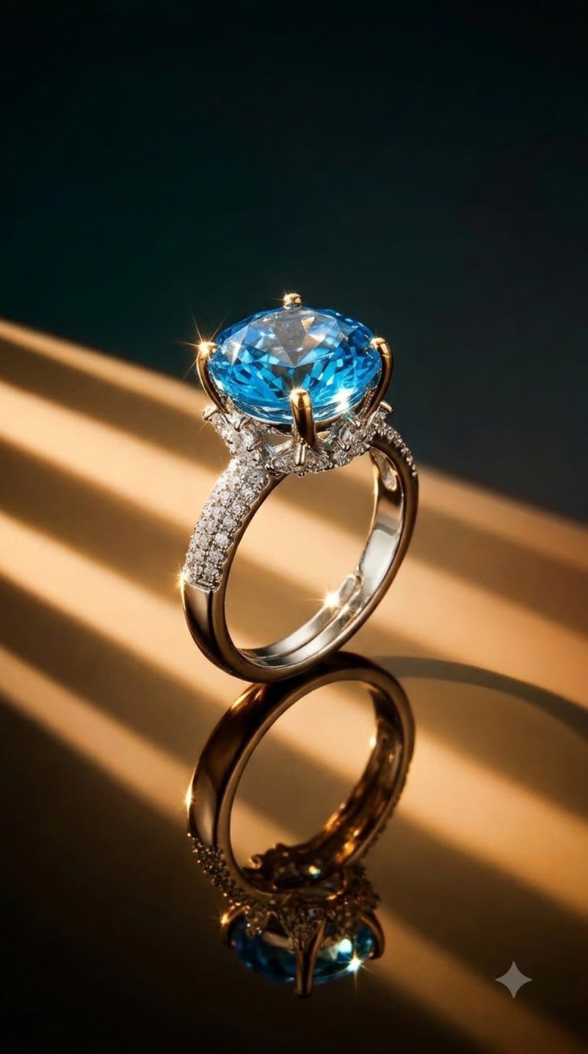Silver-tone pavé statement ring with a faceted crystal in gold-tone prongs and hidden halo - view 5