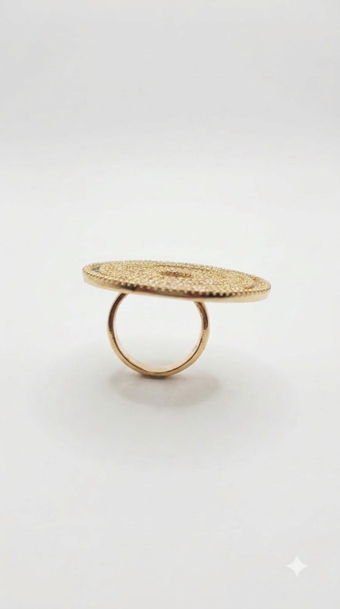 Gold-tone spiral disc cocktail ring with diamond-look crystals and coloured baguettes - view 4
