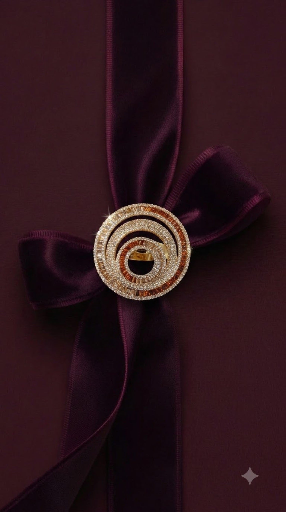 Gold-tone spiral disc cocktail ring with diamond-look crystals and coloured baguettes - view 5
