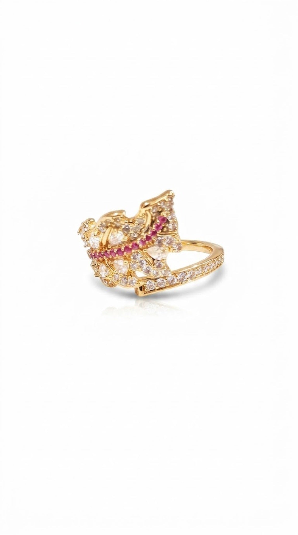 Rose gold-tone feather wrap ring with clear and pink crystal pavé - view 2