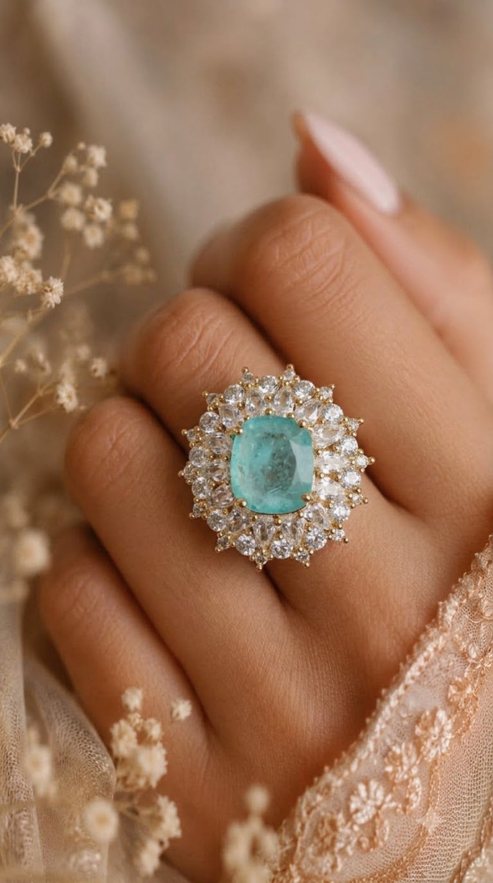 Aqua Starburst Gold-Tone Cocktail Ring | JJewellery Holics
