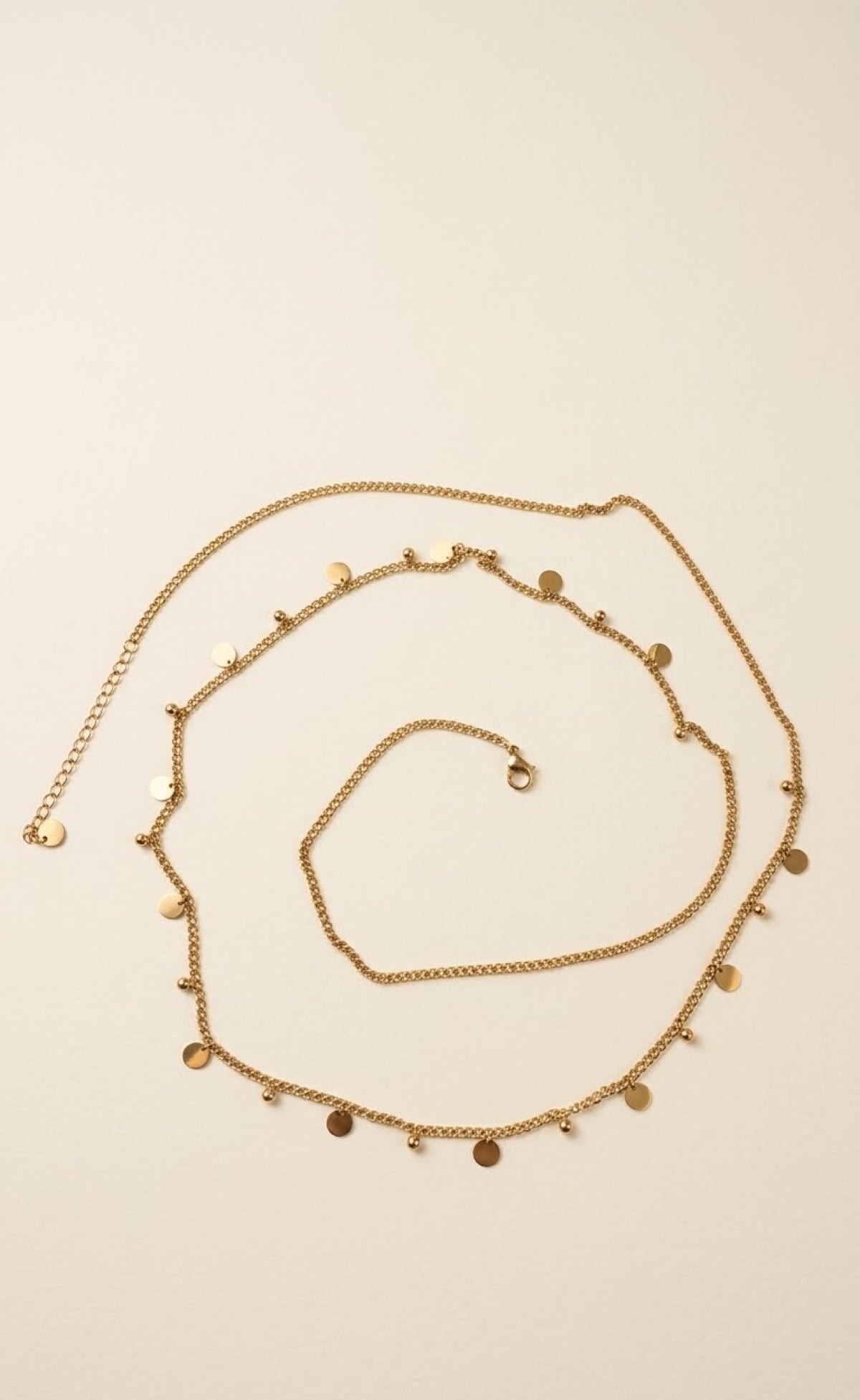 Gold-tone curb waist chain with dangling coin discs - view 2