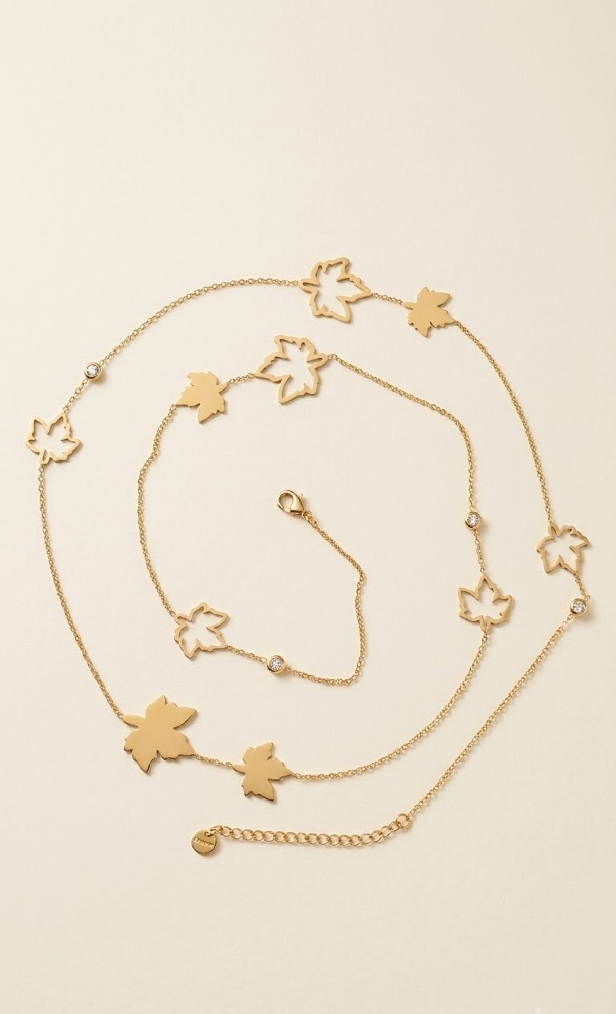 Gold-tone maple leaf waist chain with crystal accents - view 2