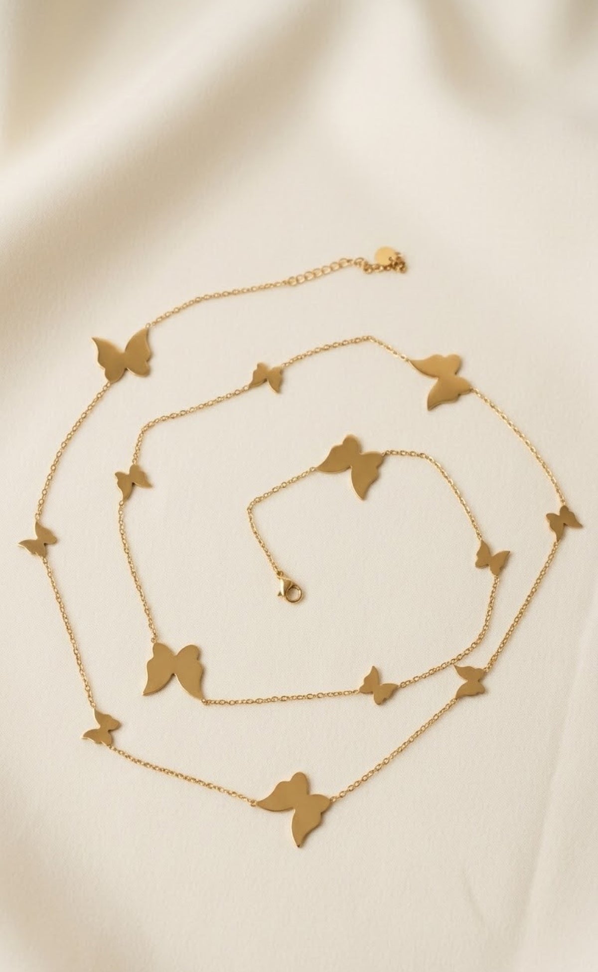 Gold-tone waist chain with polished butterfly stations - view 2